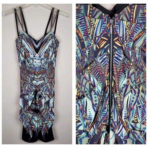 Nicole Miller Size 2 Silk Multicolor Mini Dress Spaghetti Straps - Picture 1 of 12